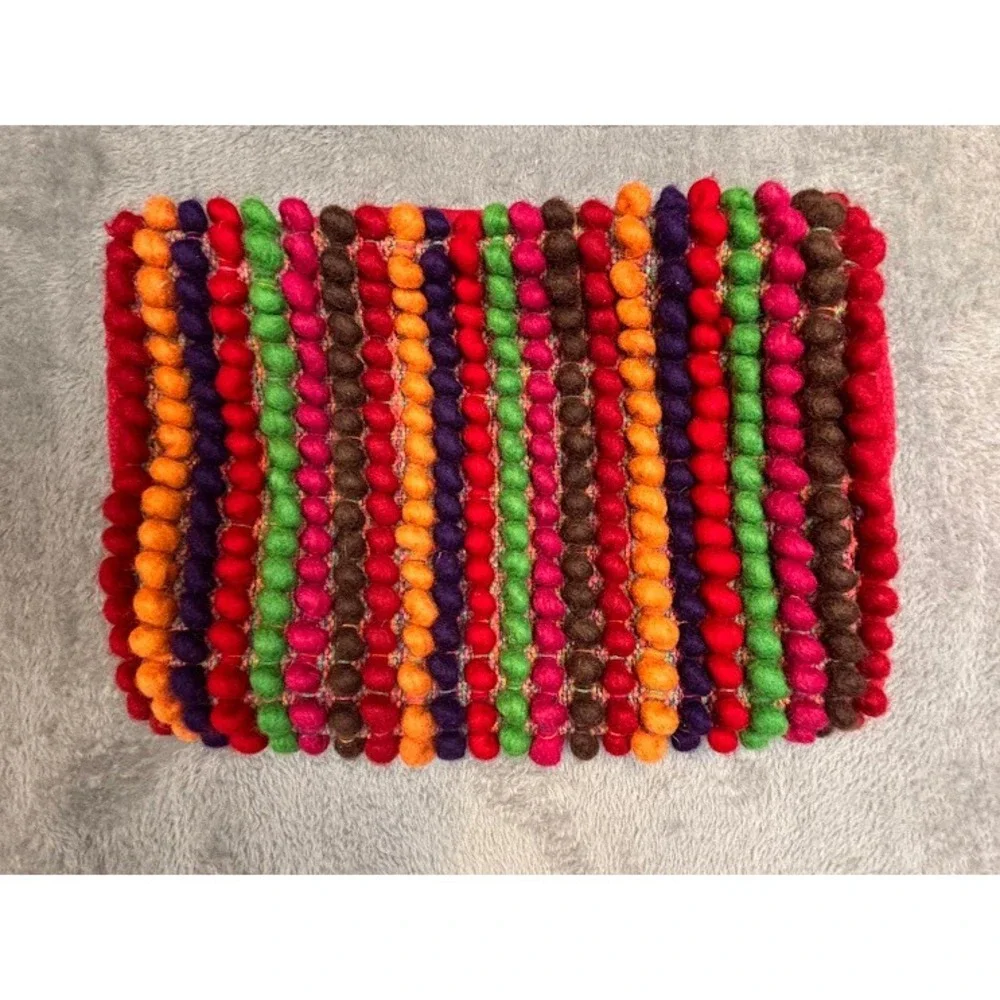 Pier 1 Imports Multicolor Felted Wool Pom Pom Lumbar Zipper Pillow Cover Striped